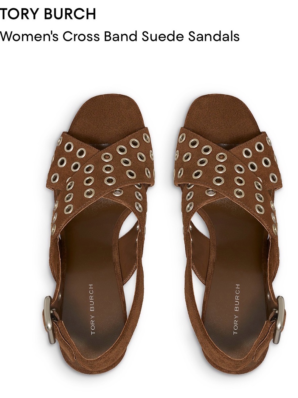 Tory Burch Cross Band Brown Suede Grommet Slingback Block Heels 7.5 - Picture 4 of 8